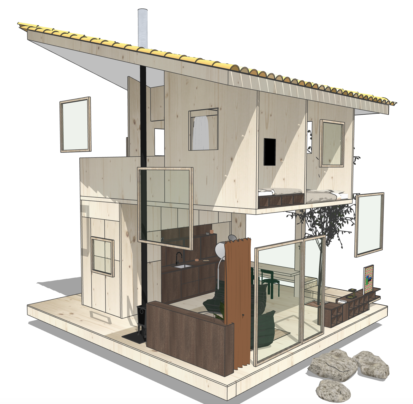 Etude 3D d'une maison d'architecte en Bois, CLT.
Projet Home v3
Lieu: Peyrolles en Provence
