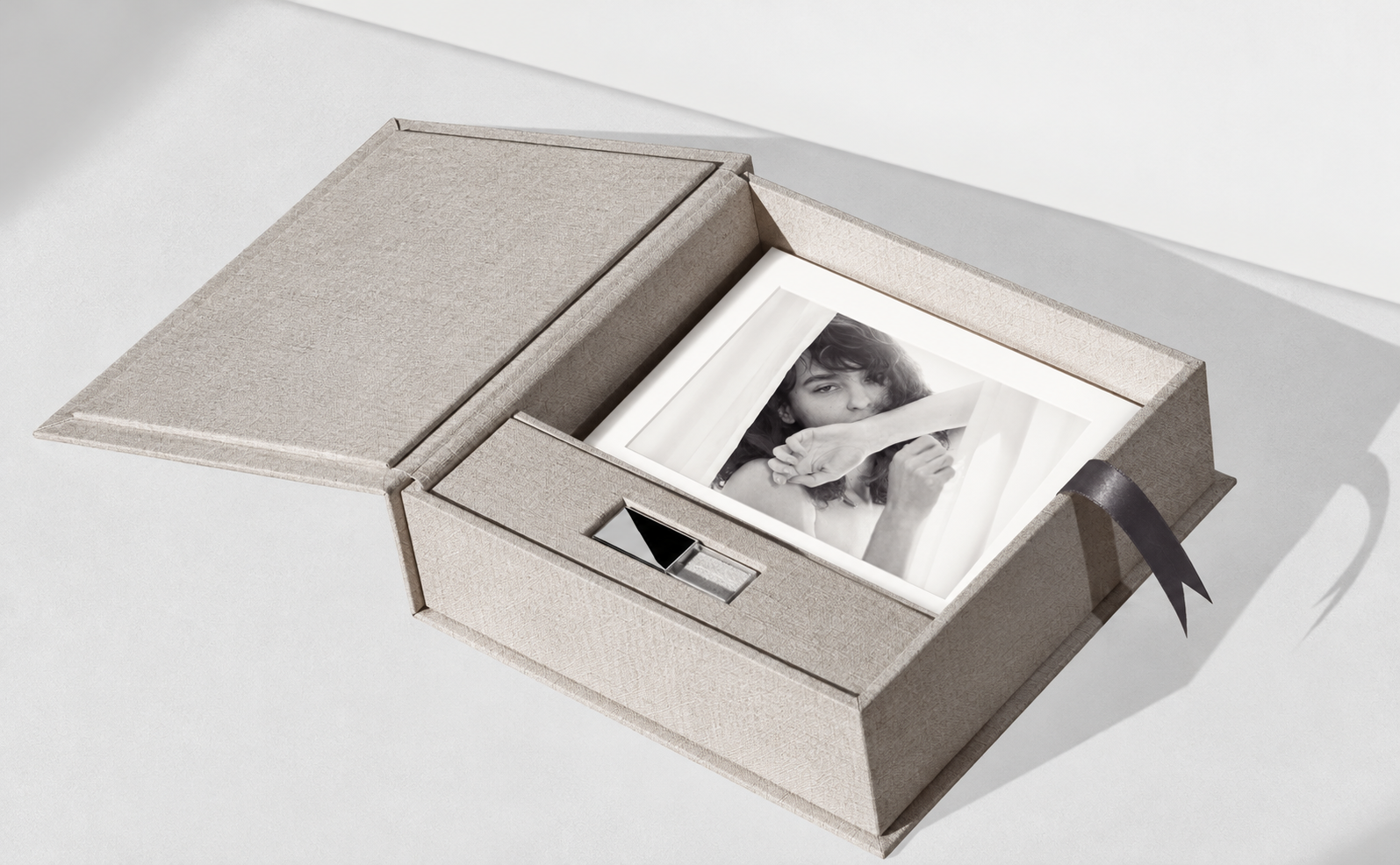 Linen folio box with fine-art boudoir prints