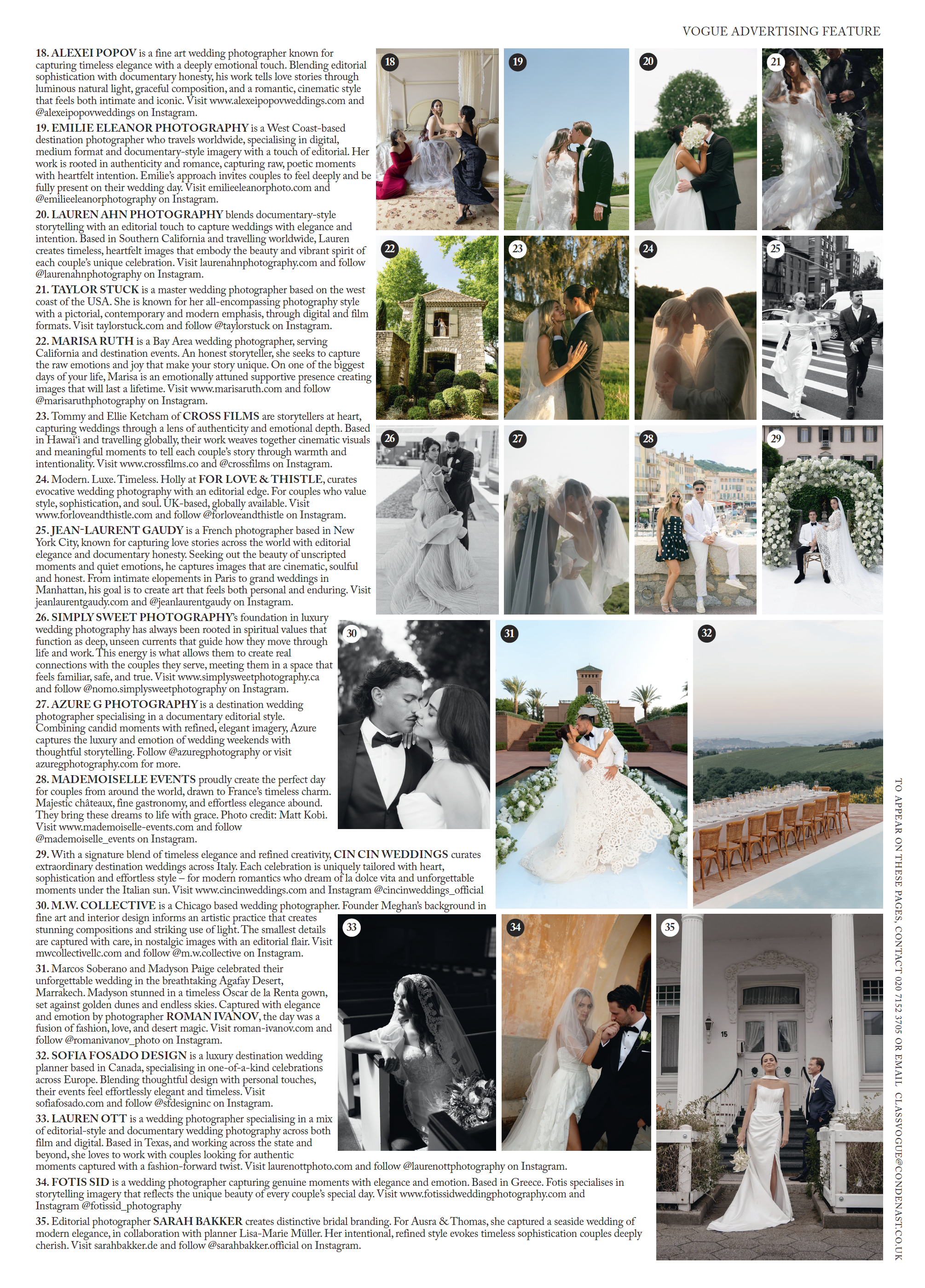 Fotostrecke mit verschiedenen Hochzeitsfotos, darunter Brautpaare bei Zeremonien im Freien, bei der Trauung in einer Kirche, bei einer Strandhochzeit, in urbanen Umgebungen und im historischen Gebäude, inklusive Brautkleidern, Brautpaaren in romantis