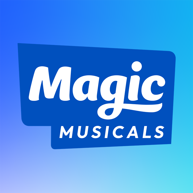 Logo for Magic Musicals with blue background and white text.