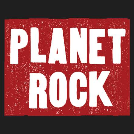 Red background with white text that reads 'Planet Rock'.
