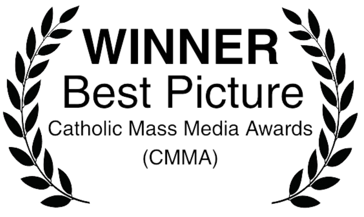 Black and white award emblem with laurel branches, indicating winner of Best Picture at the Catholic Mass-Media Awards by the CMM