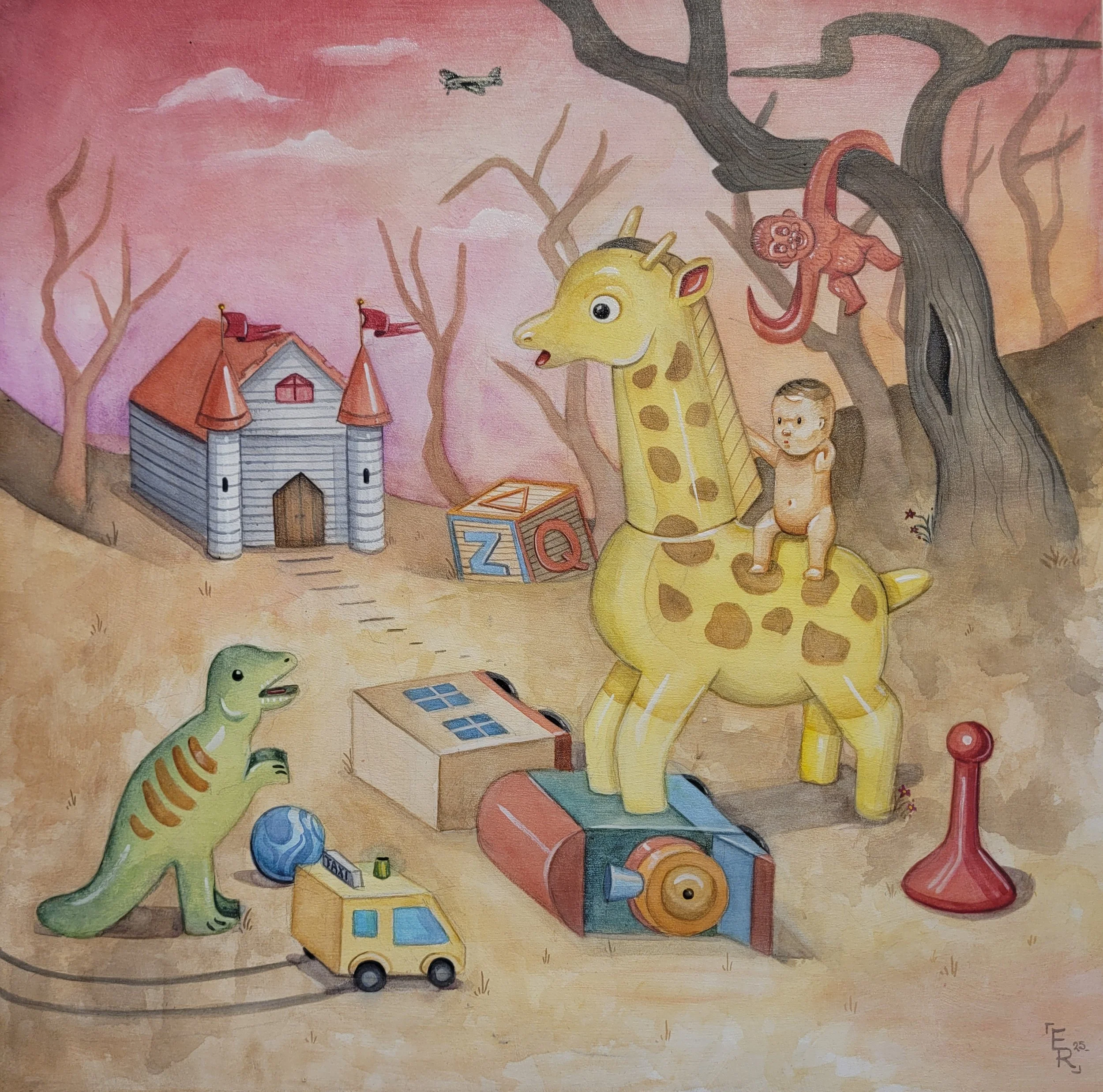 Attack of the Plastics, watercolour on board, 2025.