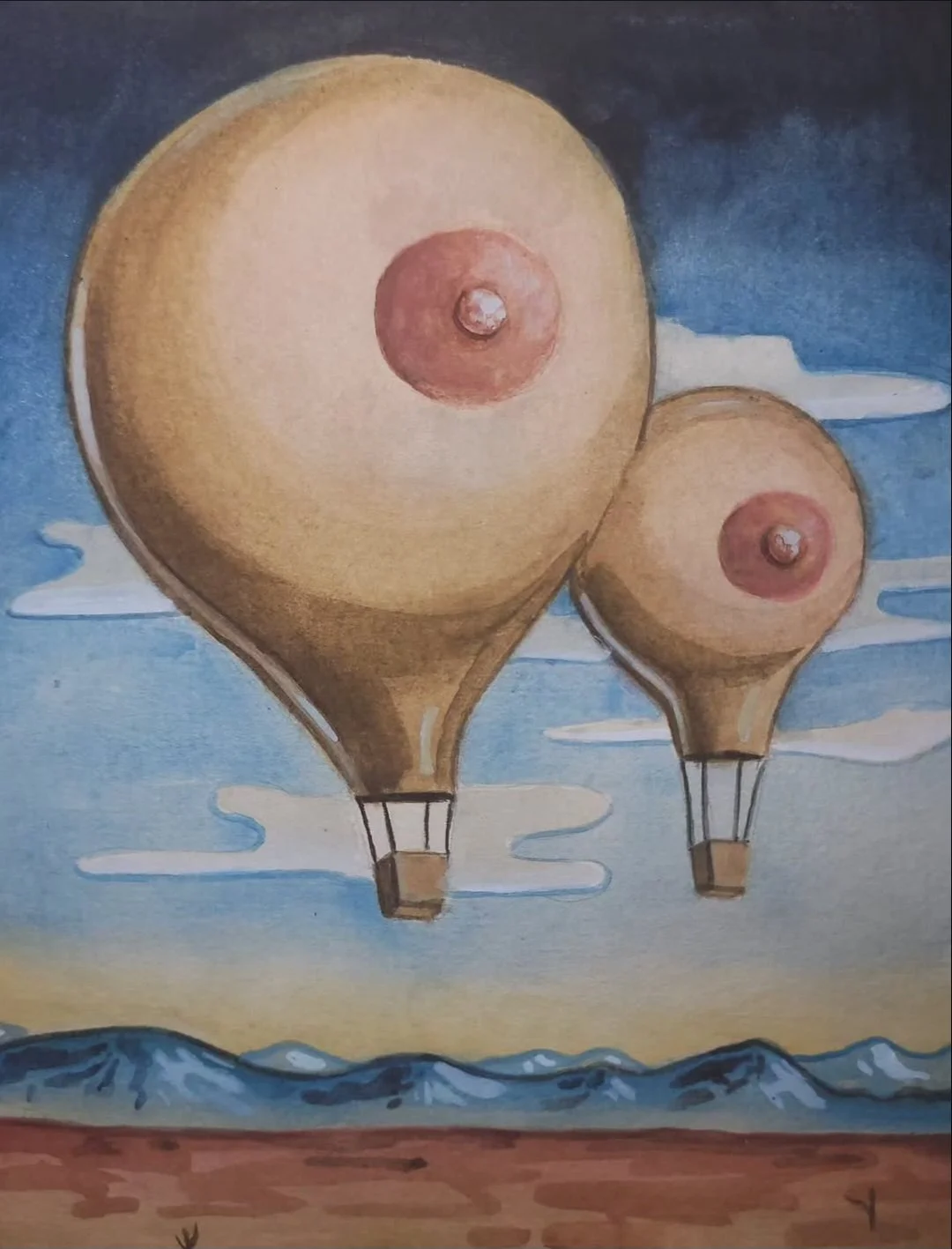 Boob-balloon, watercolour on paper, 2026