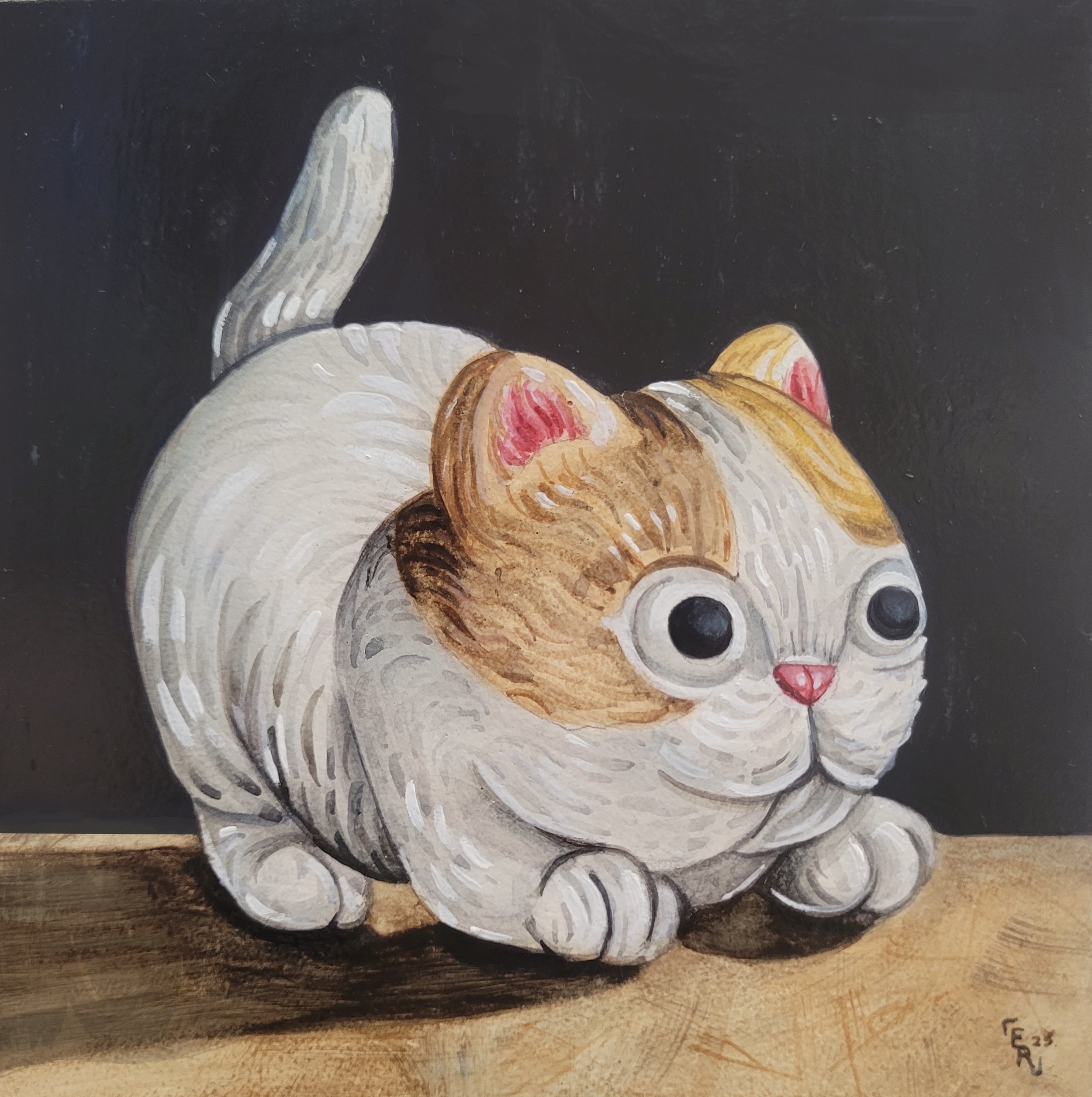 Cool for cats, watercolour on panel, 2025.
