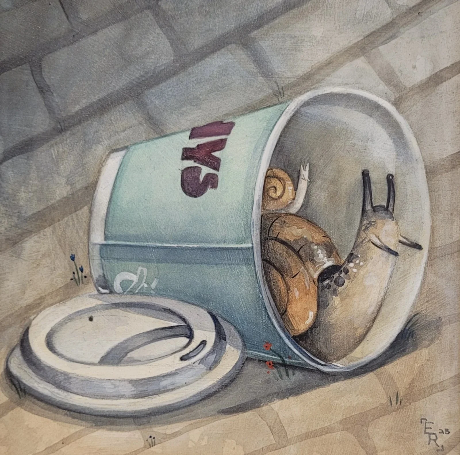 Shelter, watercolour on board, 2025.