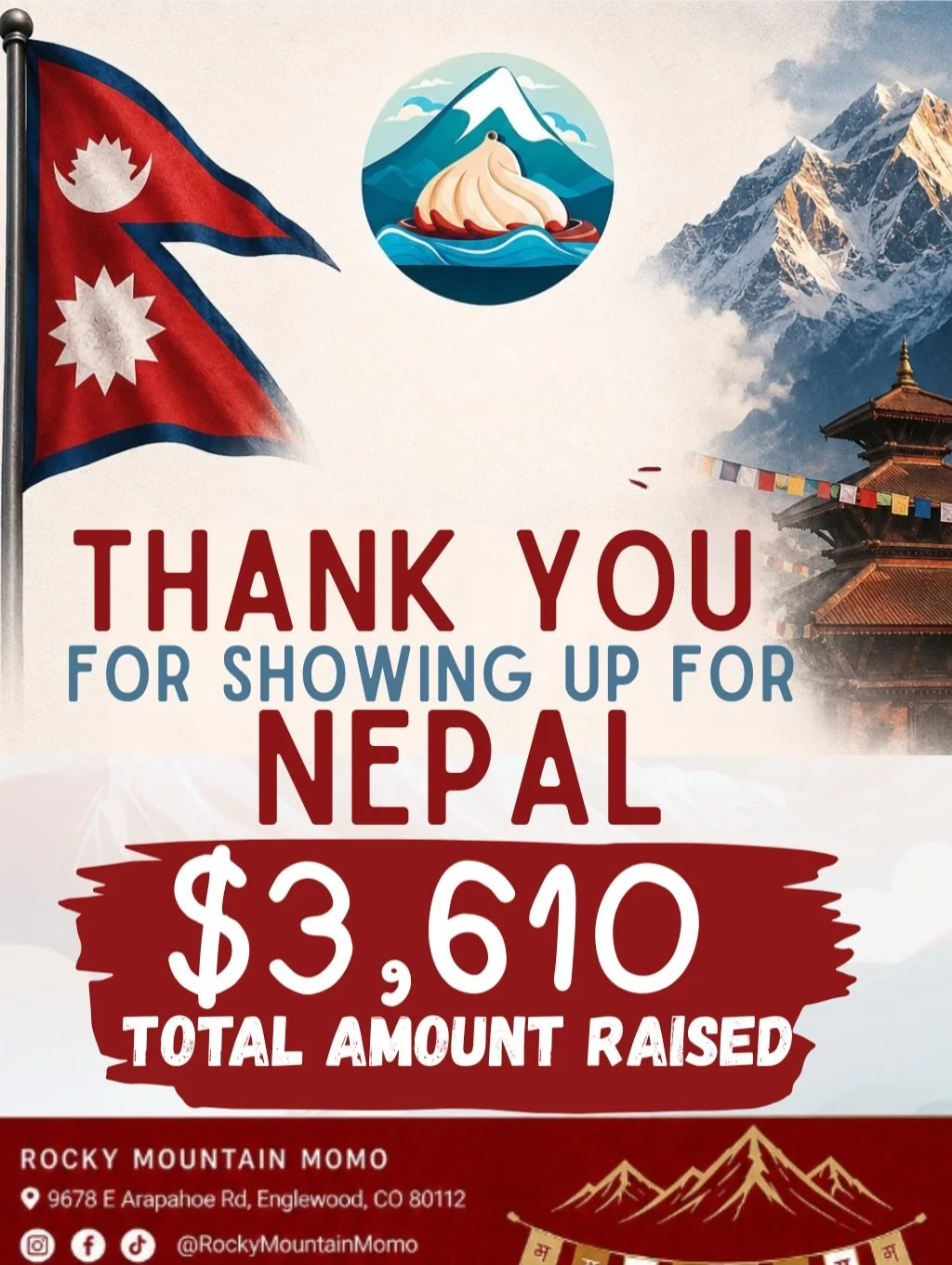 🇳🇵 THANK YOU FOR SHOWING UP FOR NEPAL ❤️

Our Frozen Momo Fundraiser has come to an end, and together we raised an incredible $3,610 for Nepal&rsquo;s disaster relief efforts.

To everyone who bought momo, shared our posts, spread the word, donated