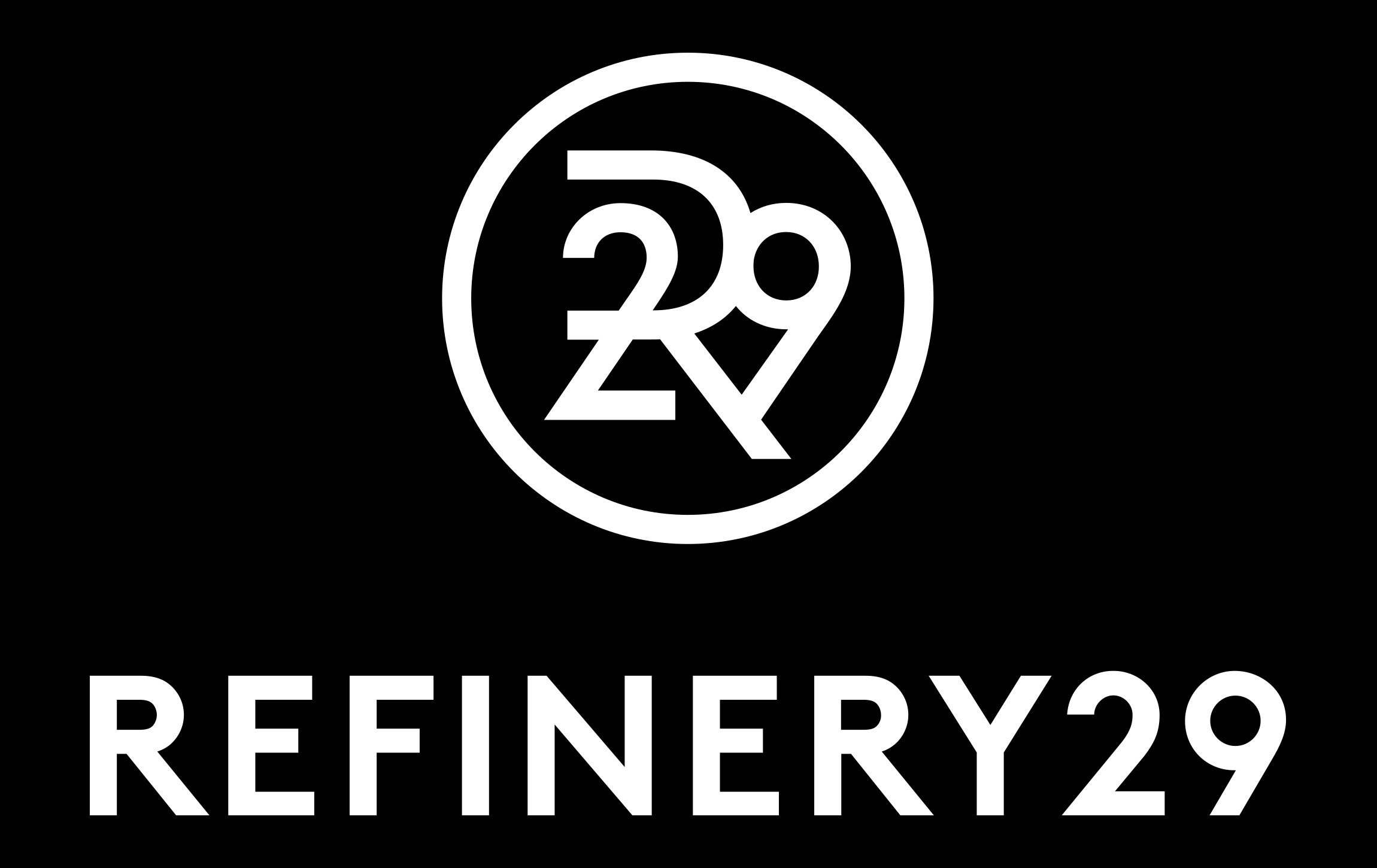 Black background with the number 29 inside a white circle and the text 'REFINERY29' underneath, in white.