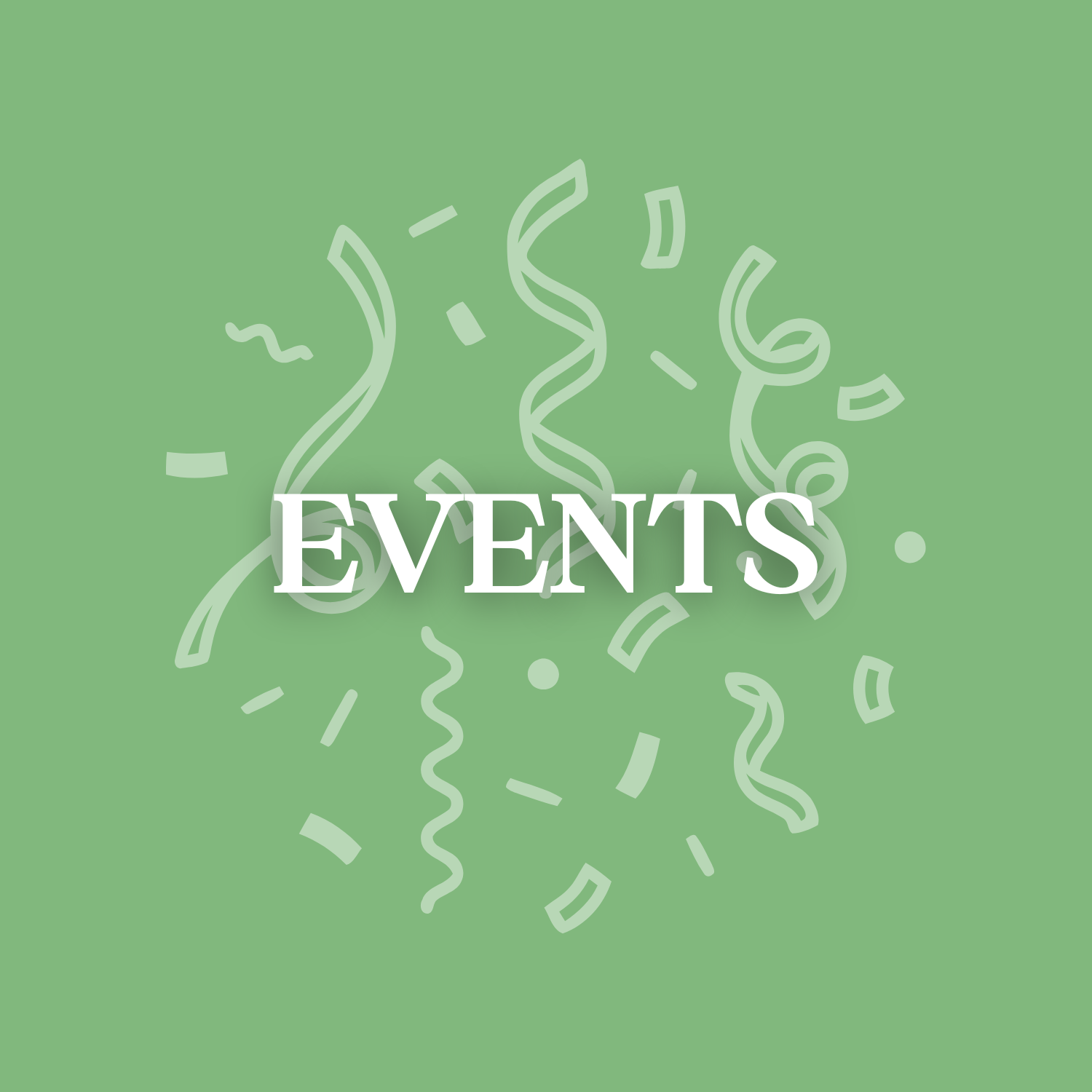 Green background with white confetti and the word 'EVENTS' in the center.