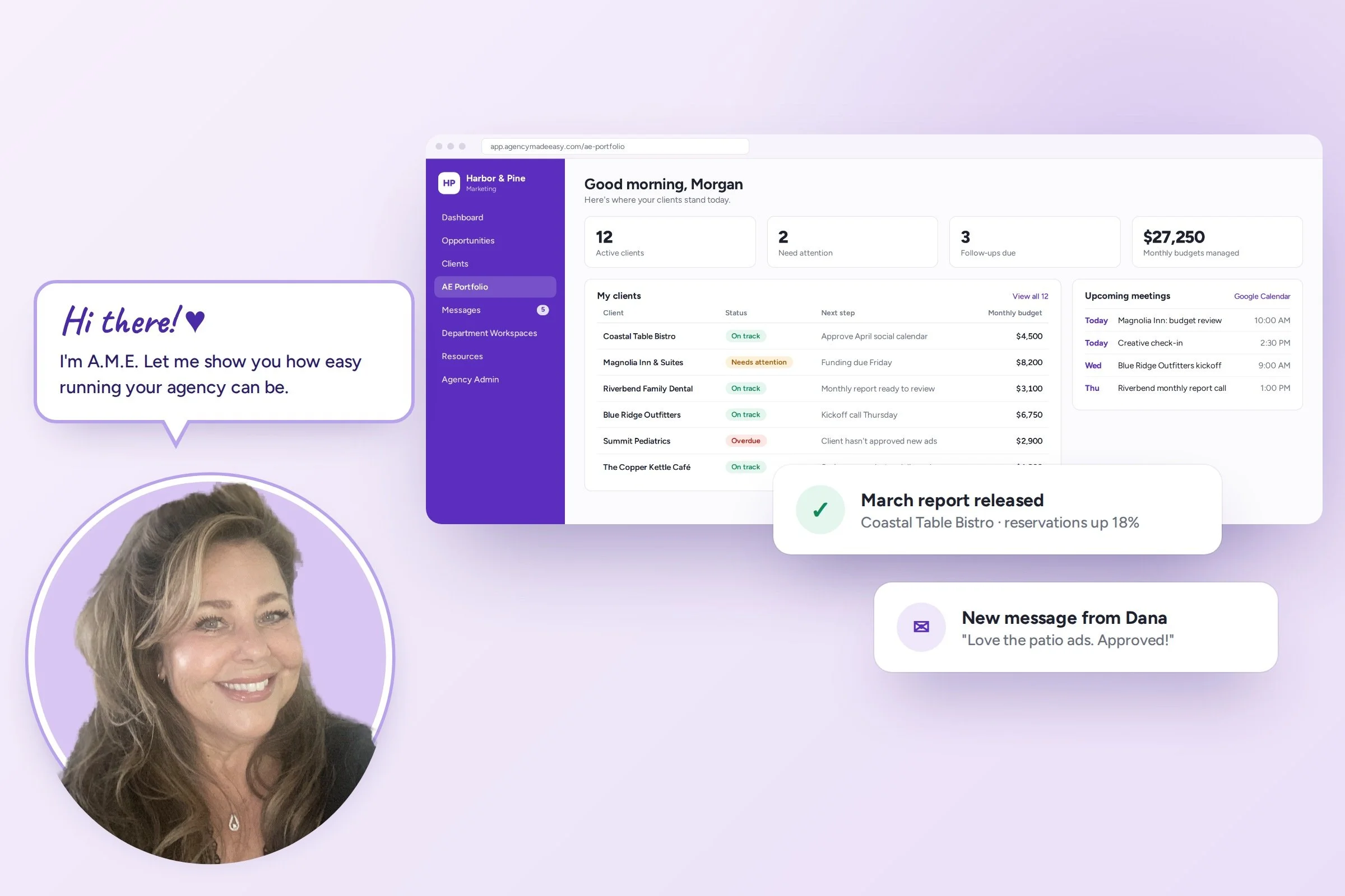 Agency Made Easy Spokesperson showing a screenshot of the platform showing the account executives home page screen