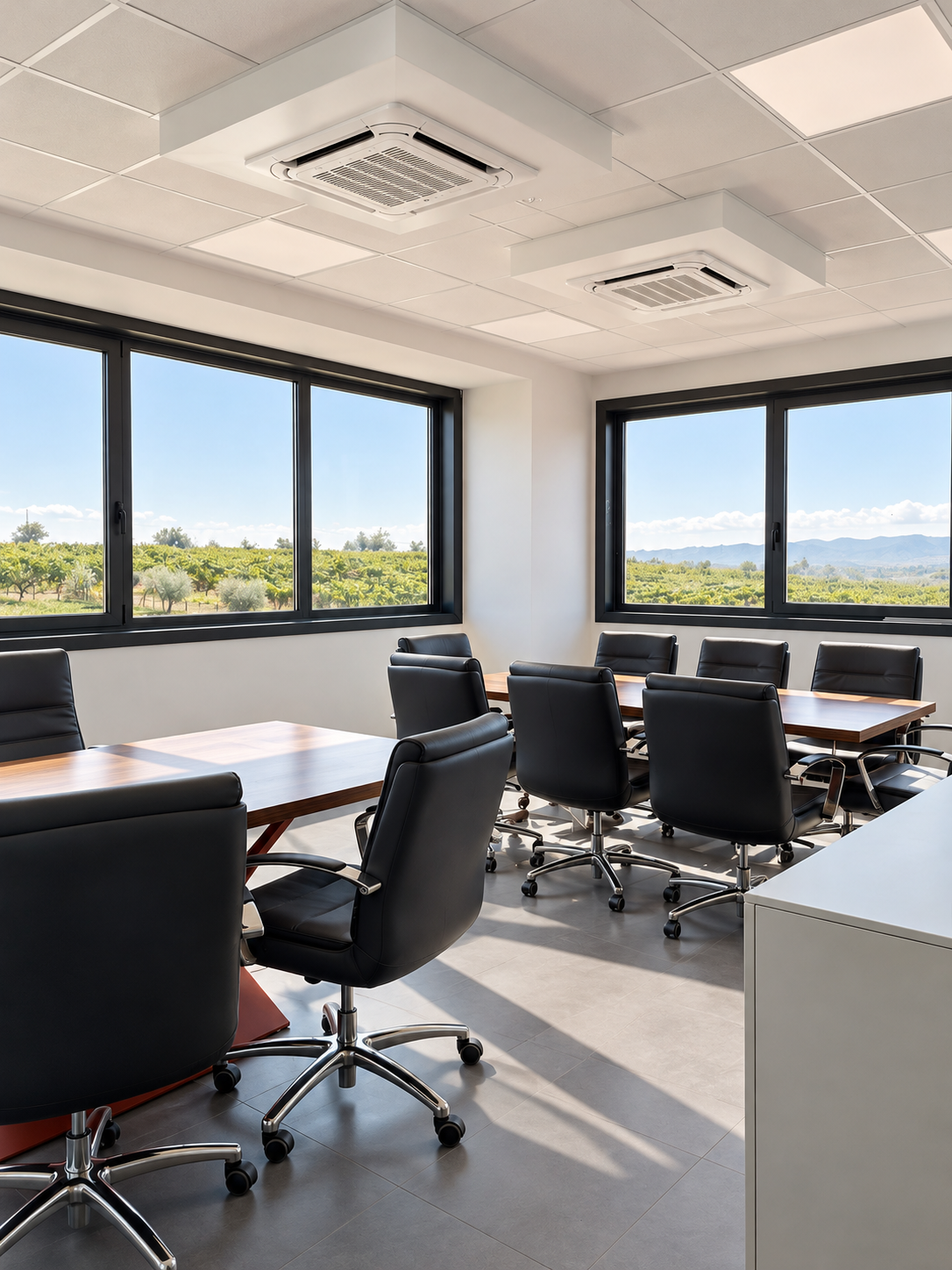 Sala riunioni moderna con vista sulle colline.png