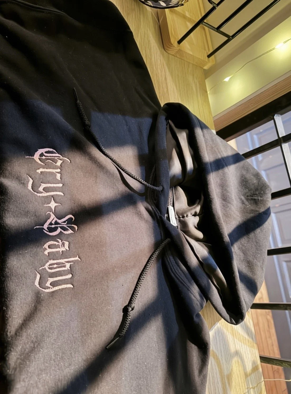 Black Satin Lined Cry Baby Hoodie