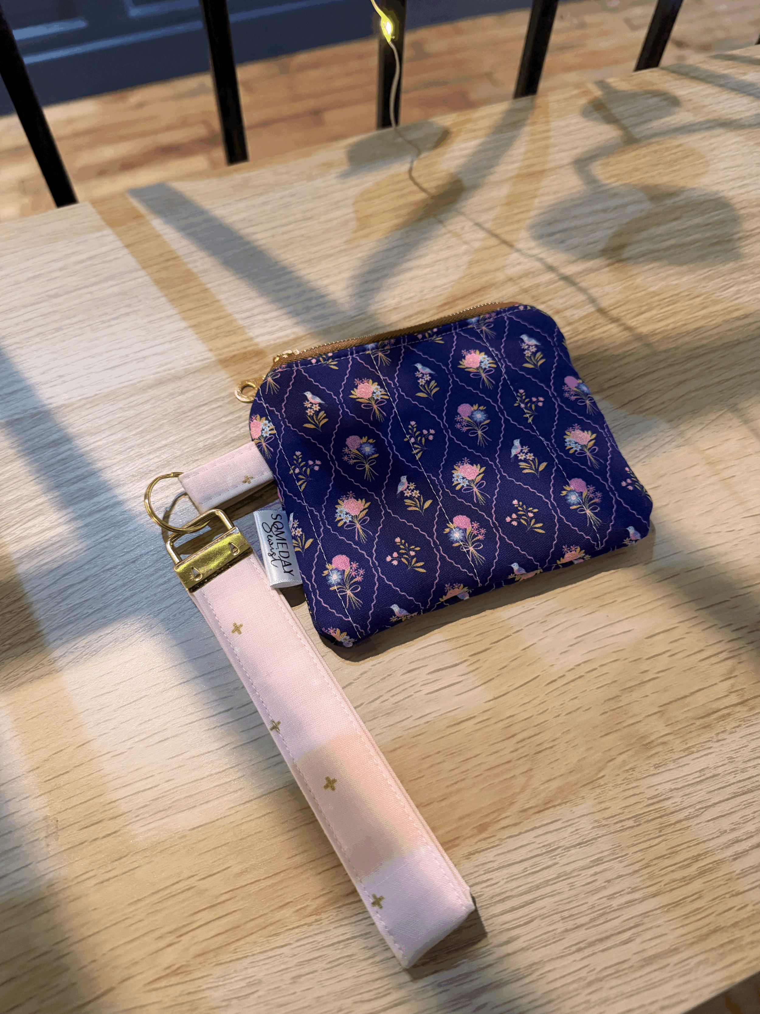 Purple Floral Money Pouch and Wristlet Set
