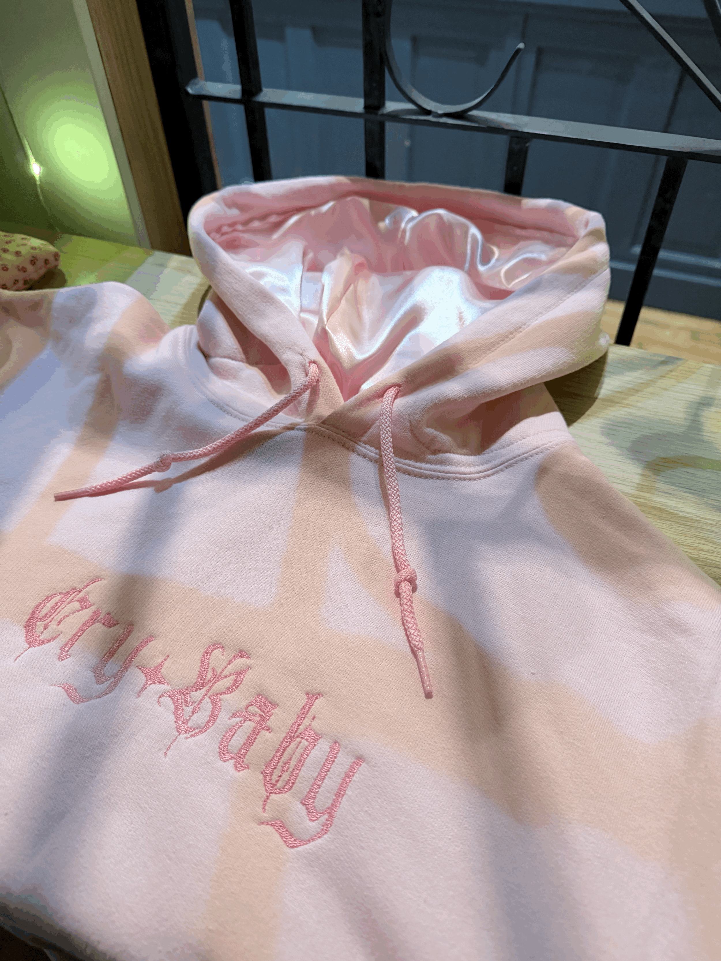Baby Pink Satin Lined Cry Baby Hoodie