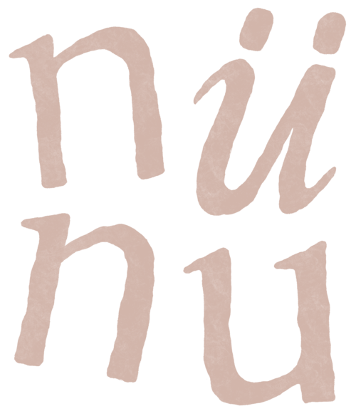 Stylized text spelling 'nünu' in beige color on a black background.