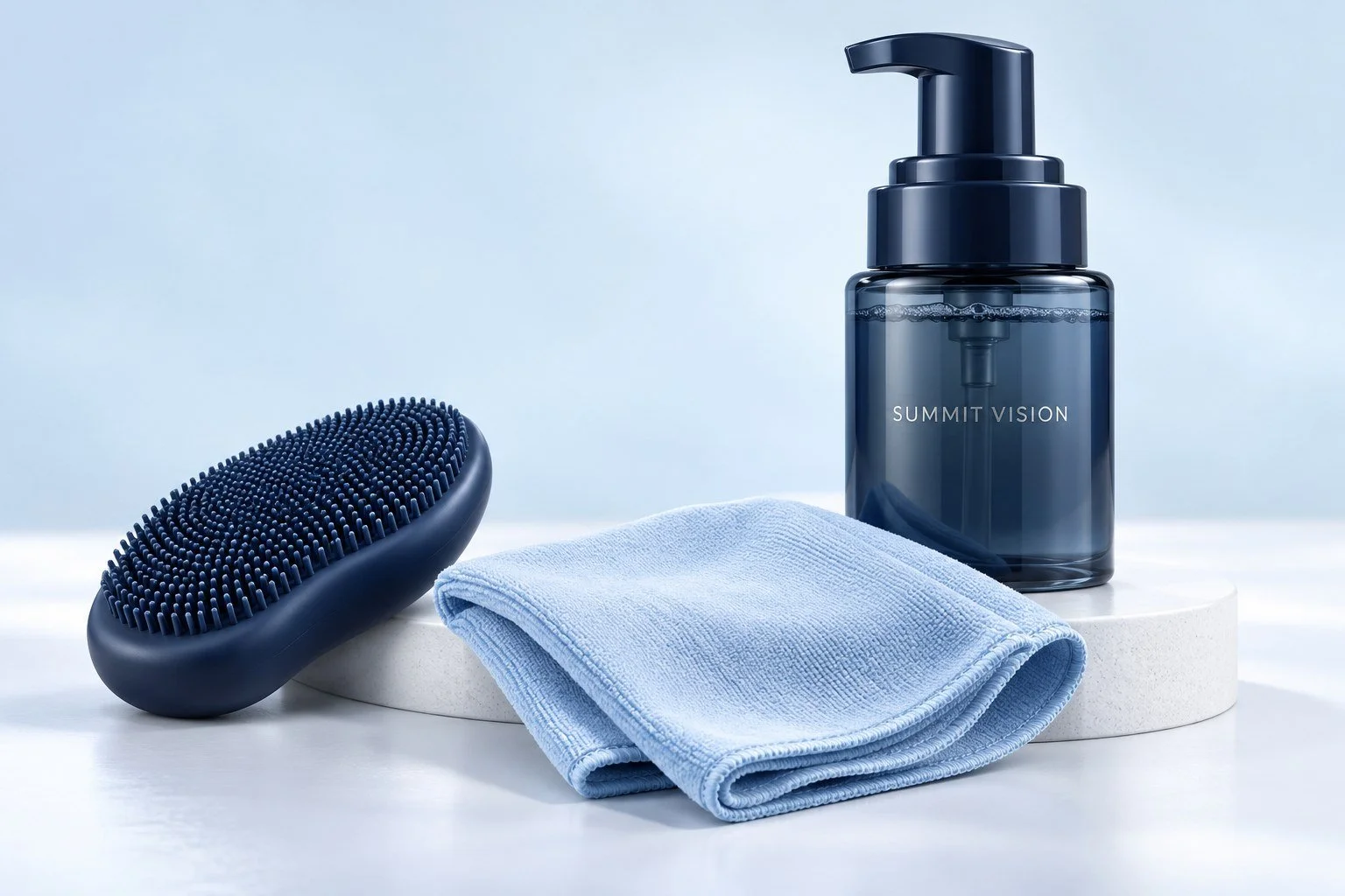 Summit Vision cleaning kit with a soft scrub, foaming soap, and cleaning cloth