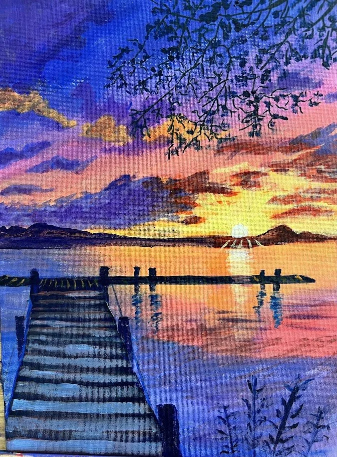 Beach with pier and purple background.jpeg