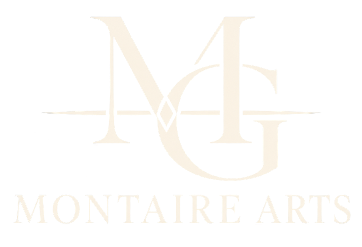 Montaire Arts ivory MG monogram logo for Montaire Group’s artist marketing, creative promotion, audience development, and cultural arts sector.