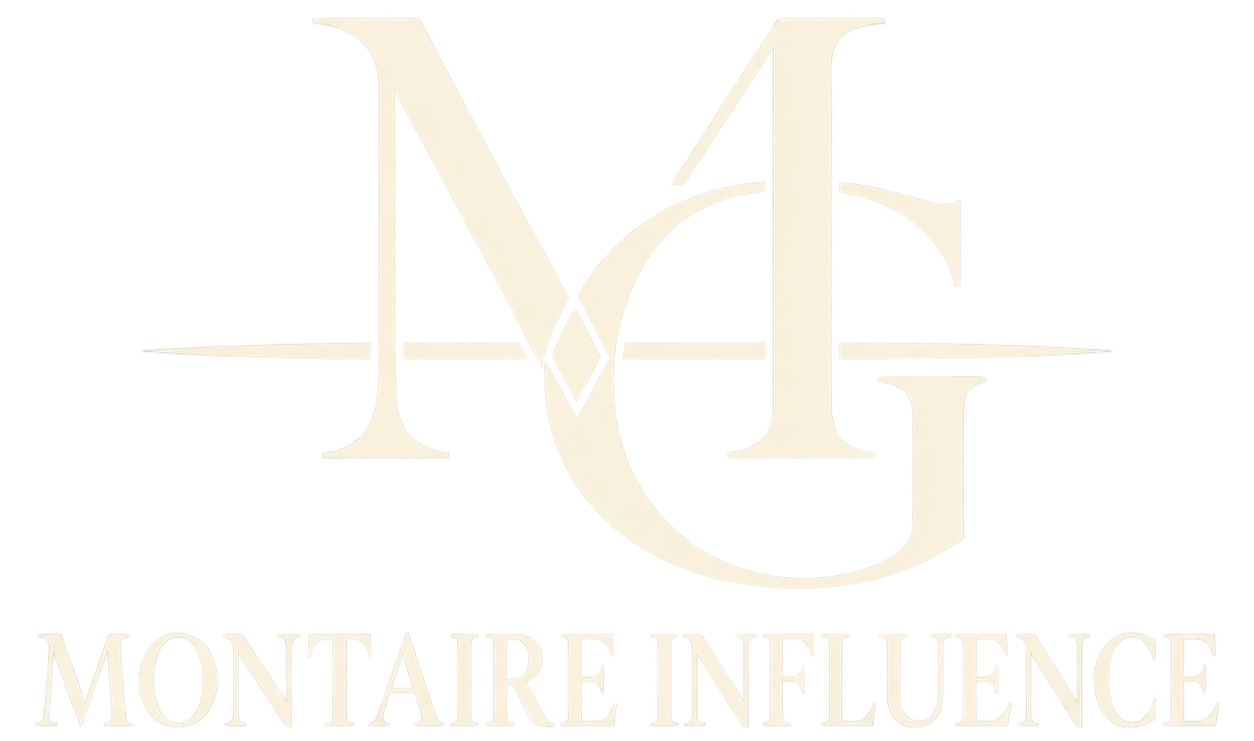 Montaire Influence ivory MG monogram logo for Montaire Group’s influencer marketing, creator partnerships, brand collaborations, campaign management, and audience amplification sector.