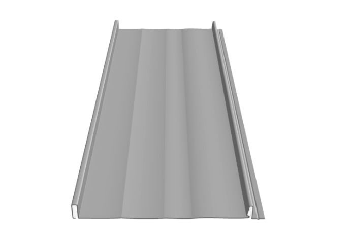 A metal slide with two side rails and a smooth sliding surface.