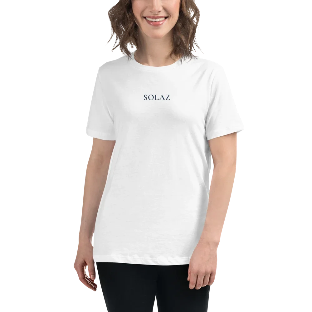 SOLAZ Daybreak Tee in White, front view on a model; supplier digital mockup.