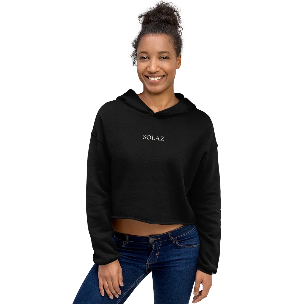 SOLAZ Sunset Hoodie in Black, front view on a model; supplier digital mockup.