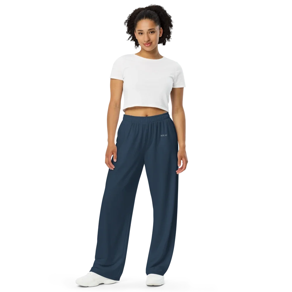 SOLAZ Slow Sunday Pant in Navy, front view on a model; supplier digital mockup.