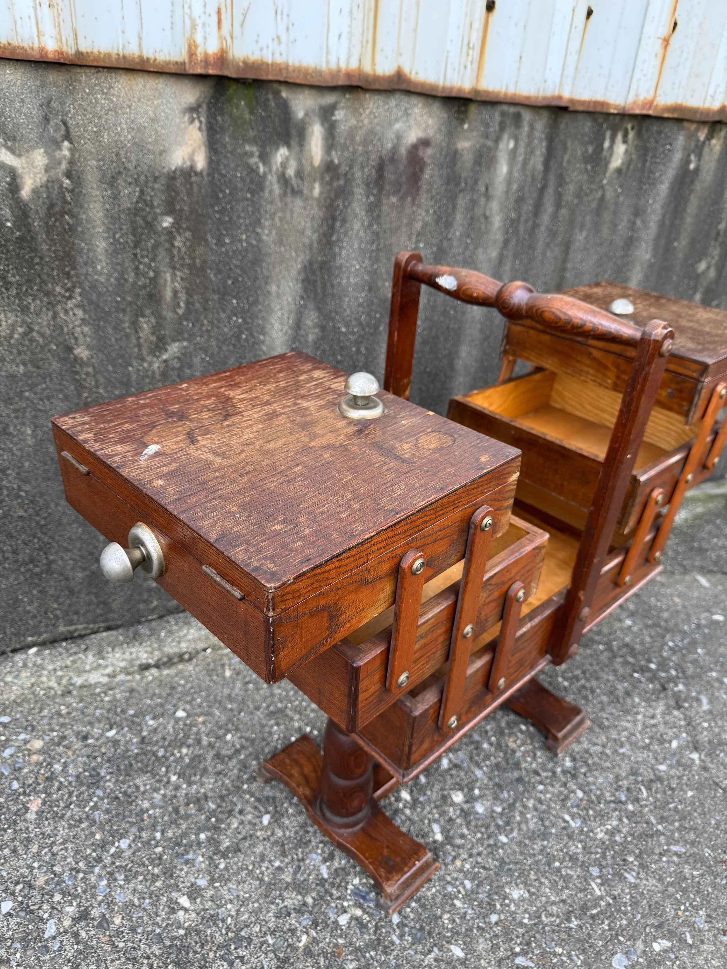 實木雙開手風琴式裁縫針線盒｜Vintage Mid-Century Wooden Cantilever Sewing Box