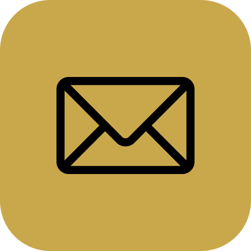 Icon of a black envelope on a gold background, representing email or messaging.