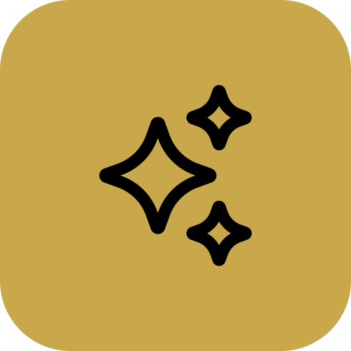 Golden background with black star-shaped sparkles.