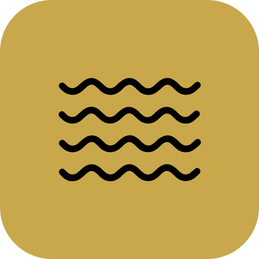 Icon with four wavy black lines on a gold square background.