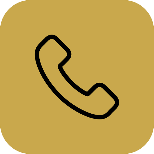 Icon of a black telephone receiver on a gold background.
