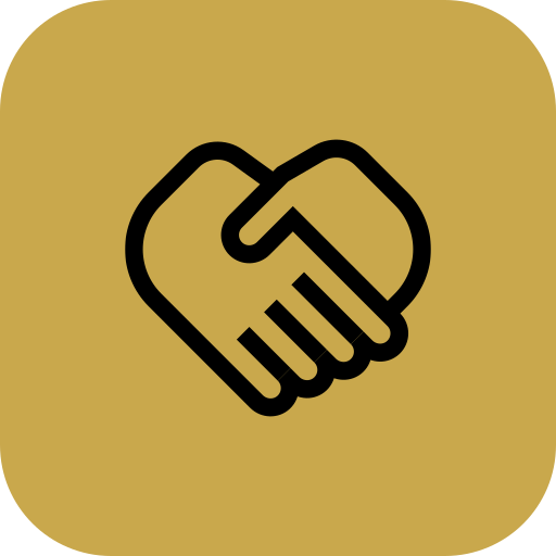 Icon of two hands shaking, symbolizing partnership or agreement, on a light brown background.