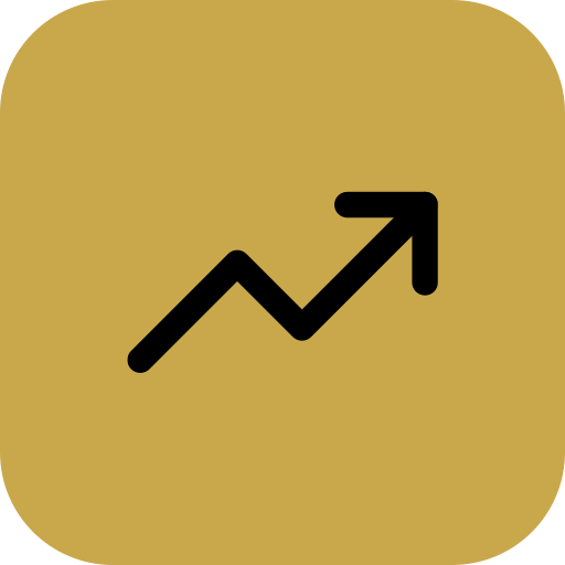 An upward trending black line graph on a gold background.