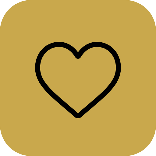 A black outline of a heart on a gold background.