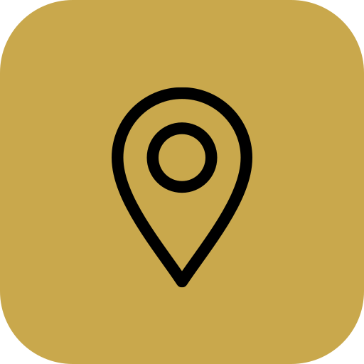 A gold-colored app icon with a black location pin symbol in the center.
