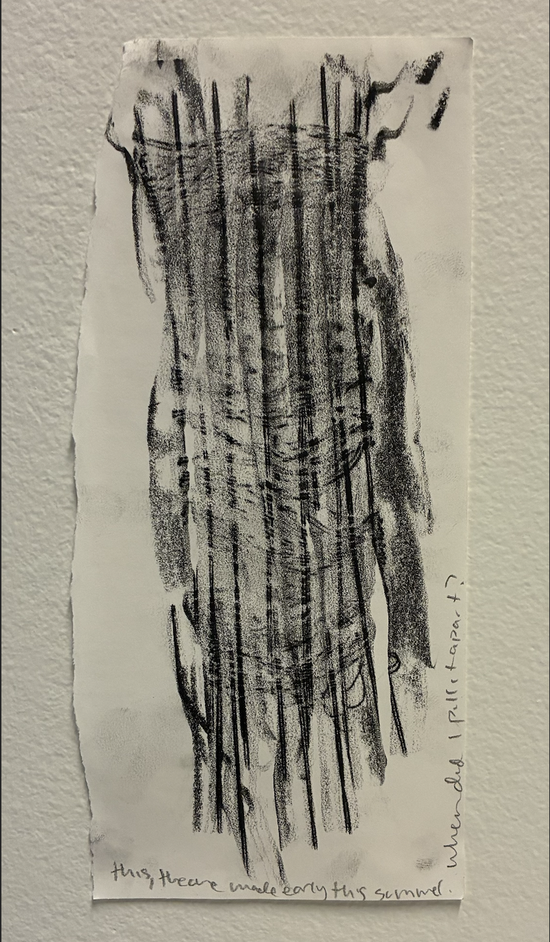 Rubbing of Half Finished Weaving, graphite, 2 x 5.5, 2026