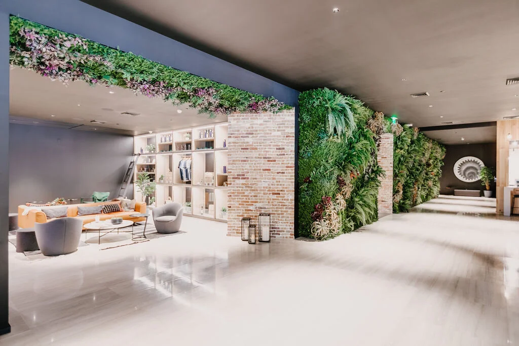 Residential lobby with full-height greenwalls