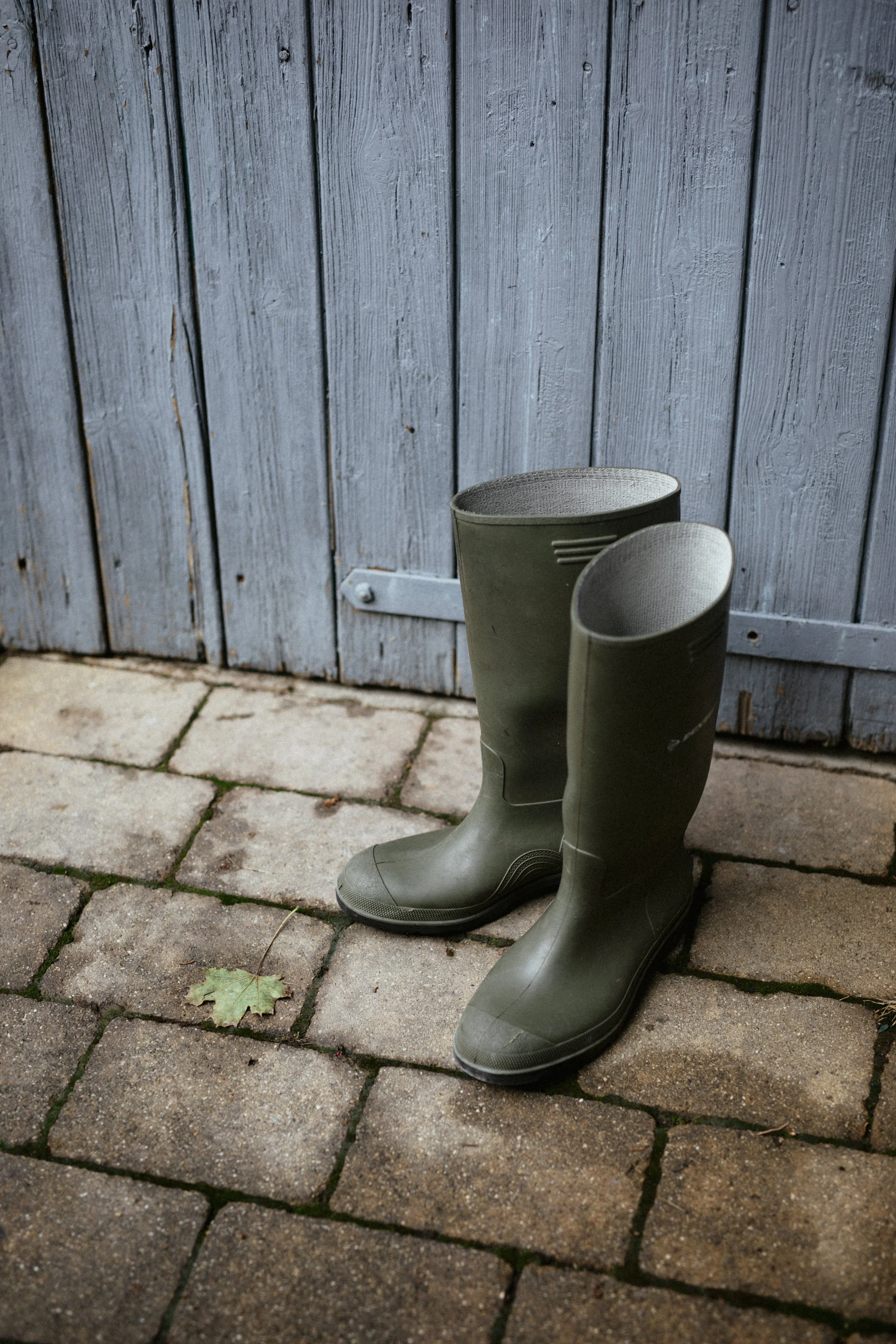 Gummistiefel vor der blauen Holztür des Weinguts Beurer