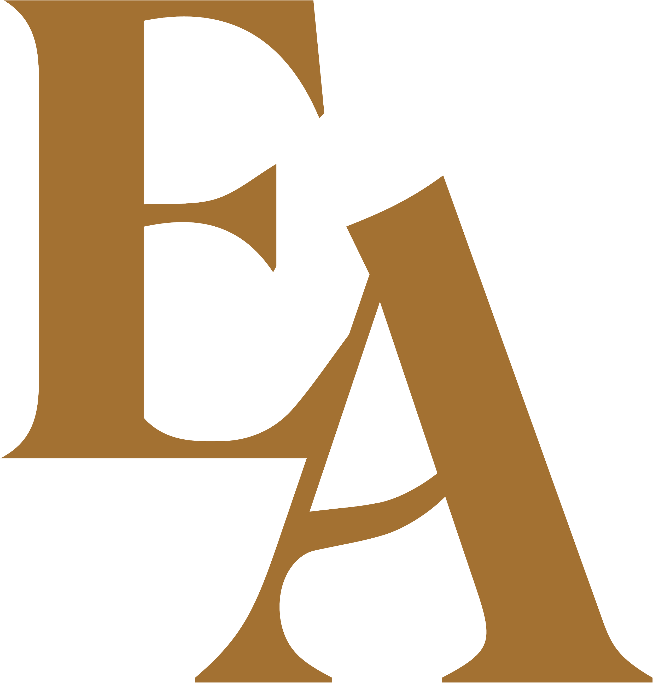 A decorative letter Q in black and gold design.