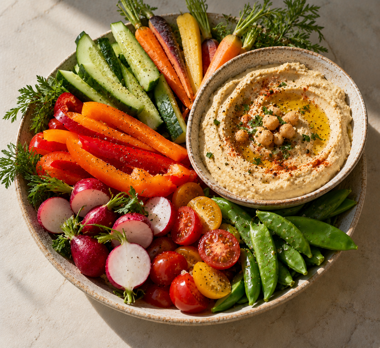 Fresh vegetables with house-made hummus