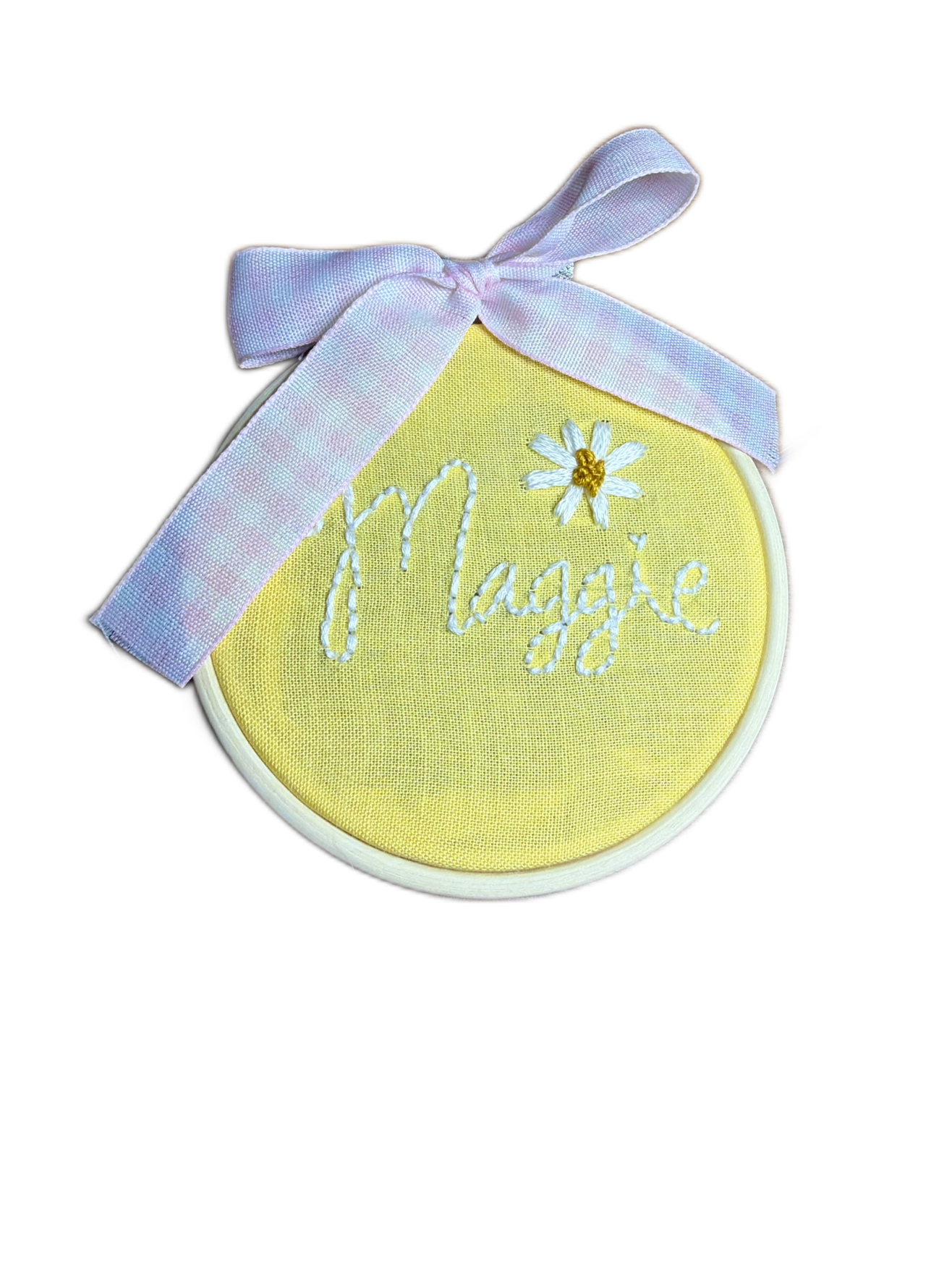 Custom 3" Hoop with Child's First Name and Daisy Flash Design