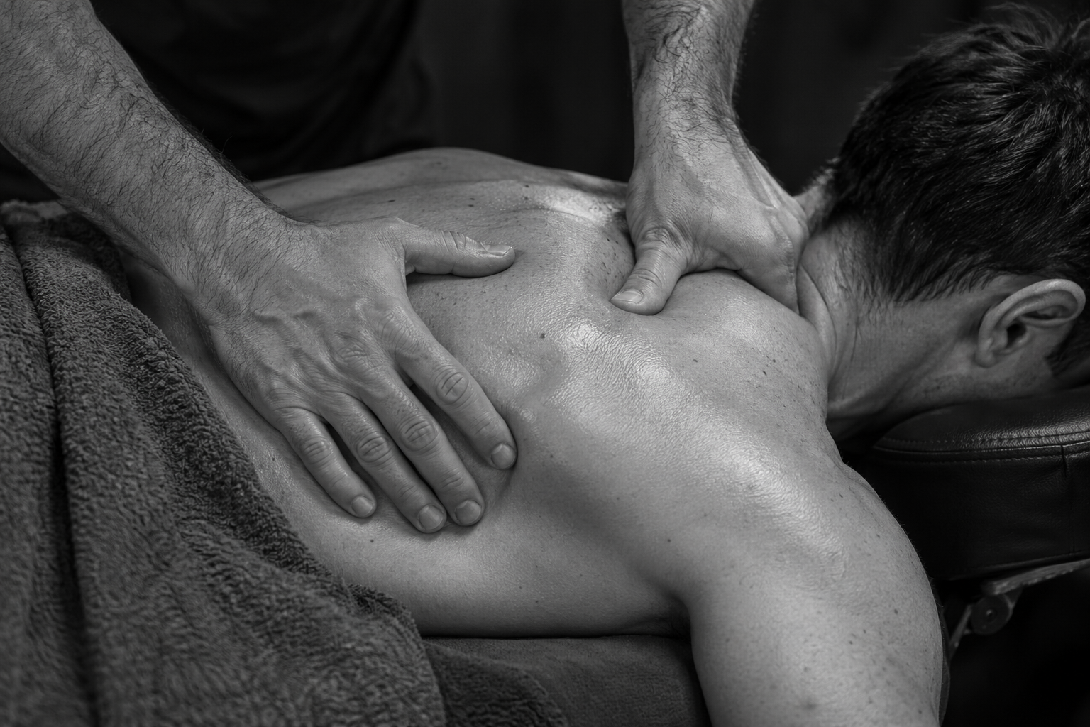 A person receiving a massage on their back from a massage therapist.