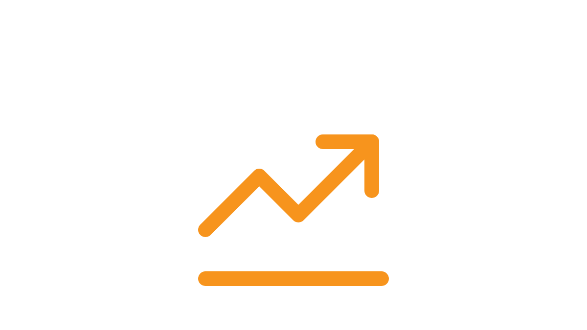 A line graph with an upward trend, orange arrow pointing up, and a flat orange line below.