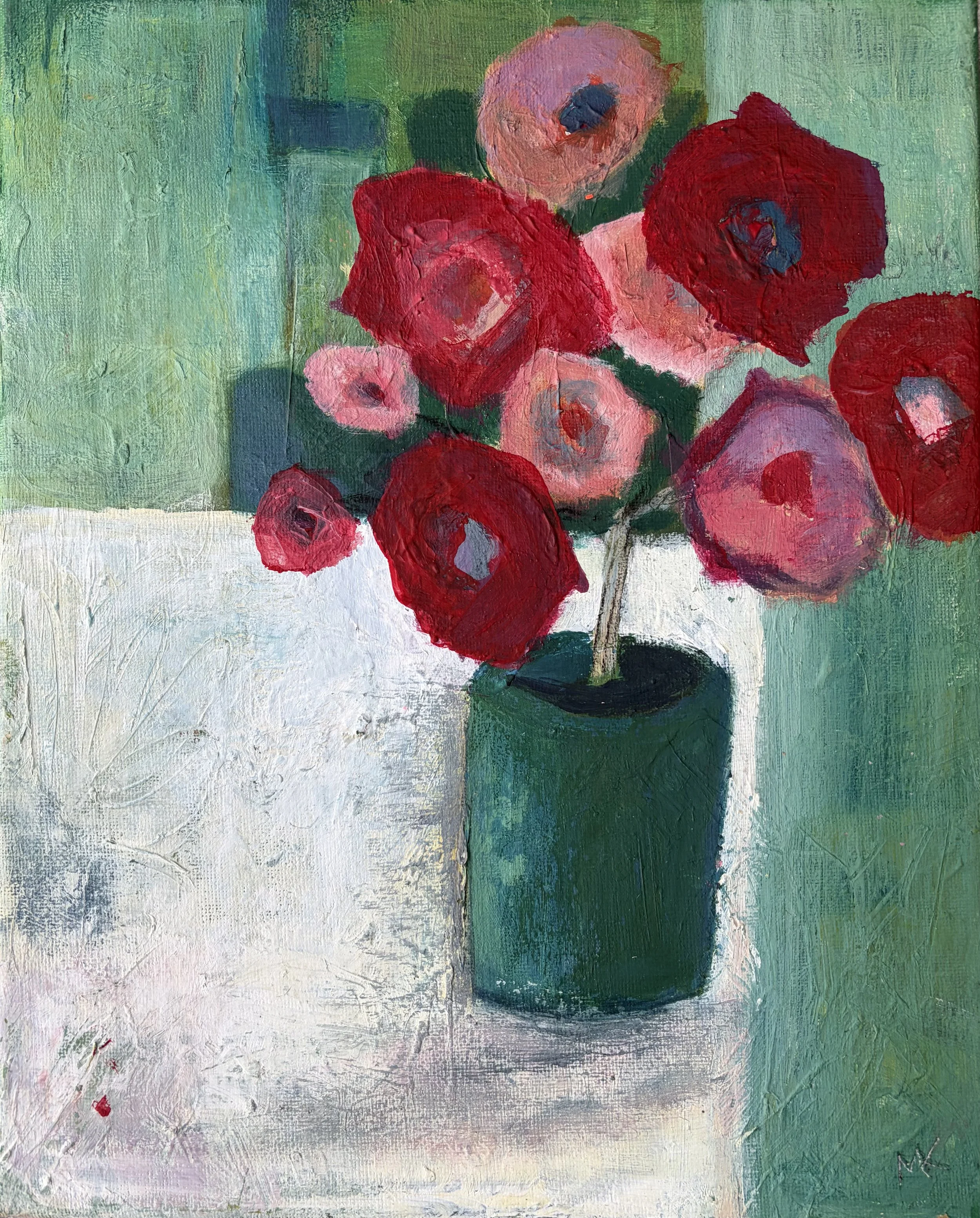 Red Flowers, Green Pot