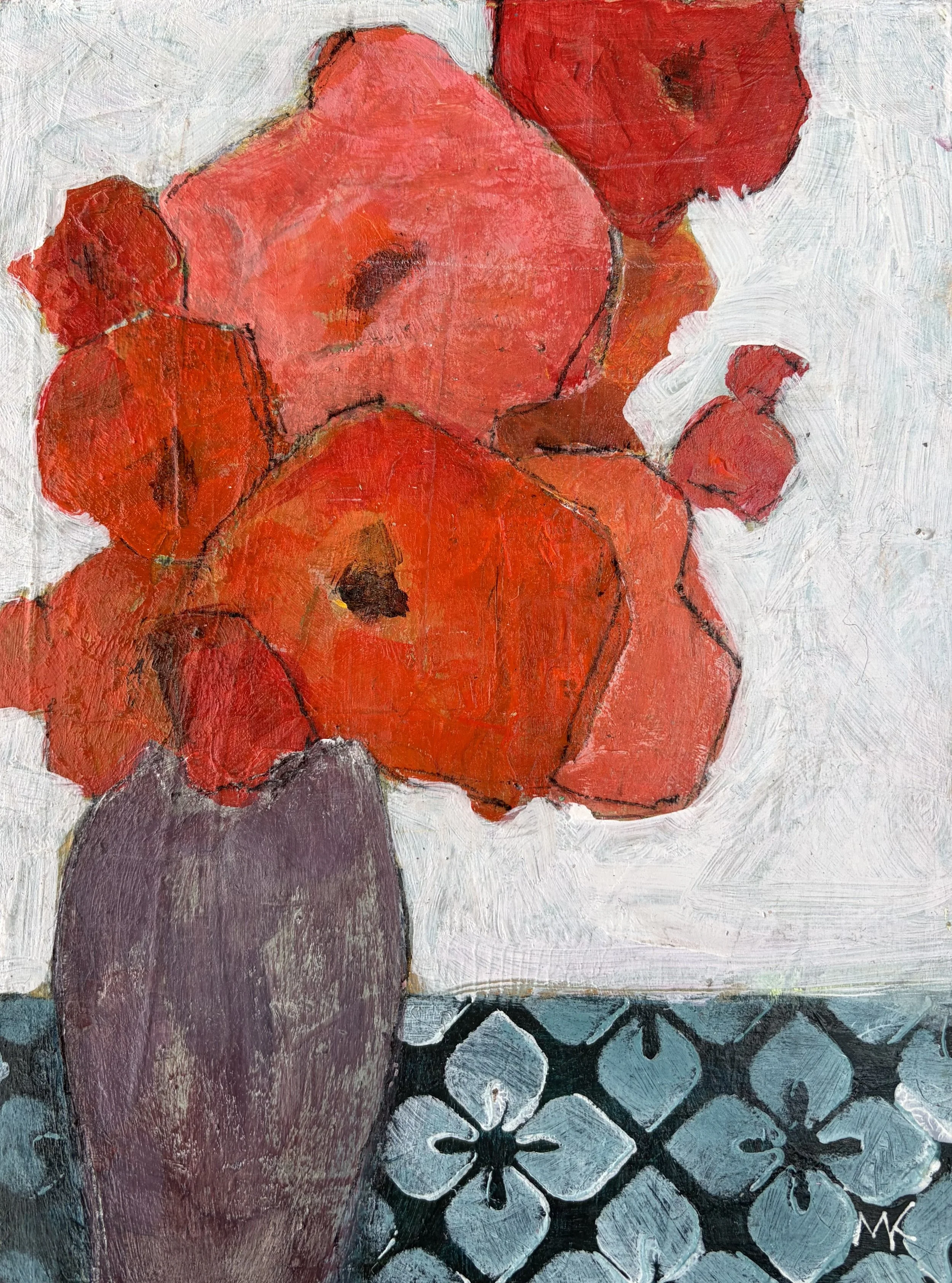 Red Flowers I - Plum Vase