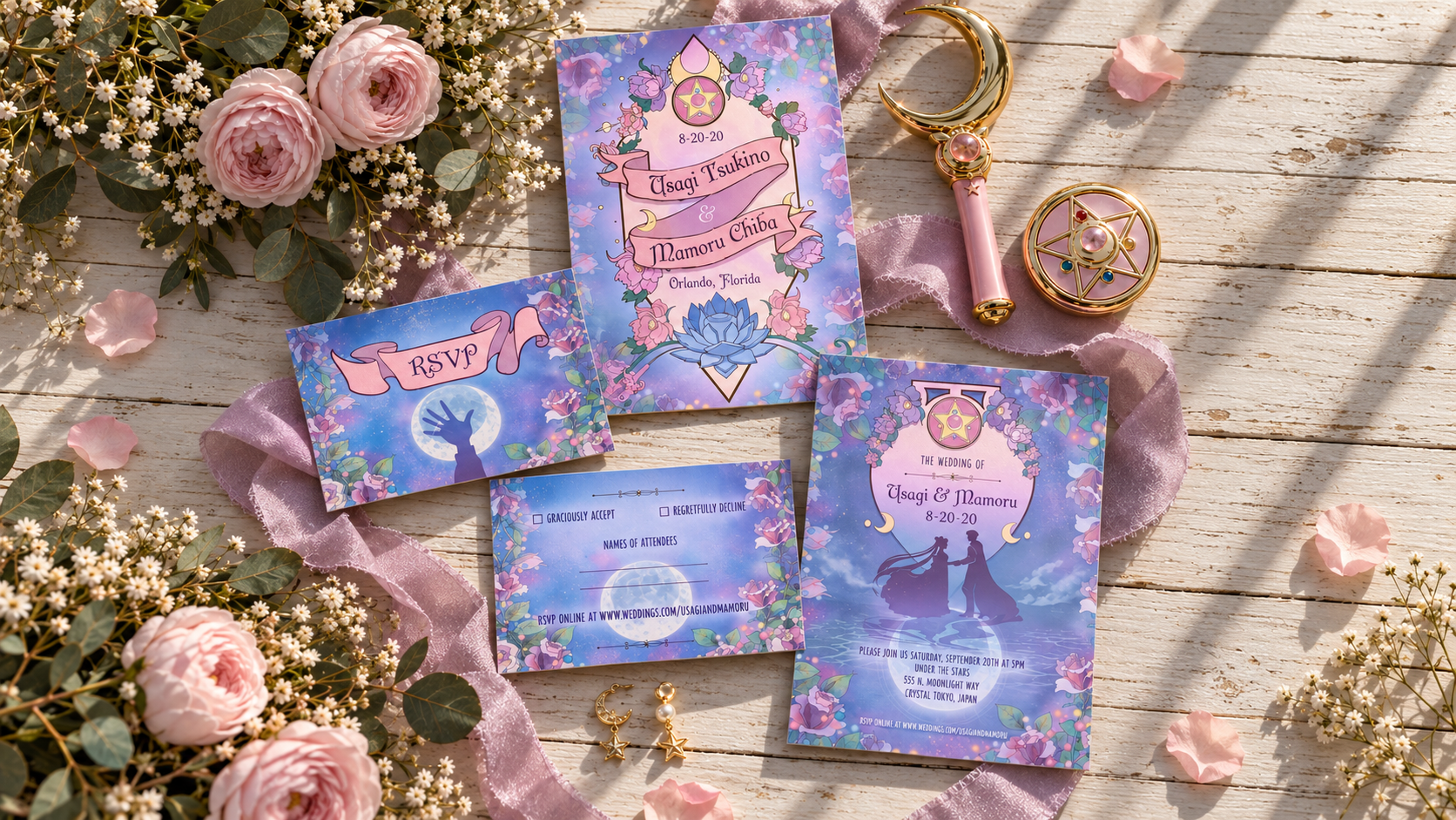 Pink-and-gold wedding stationery flat lay.png