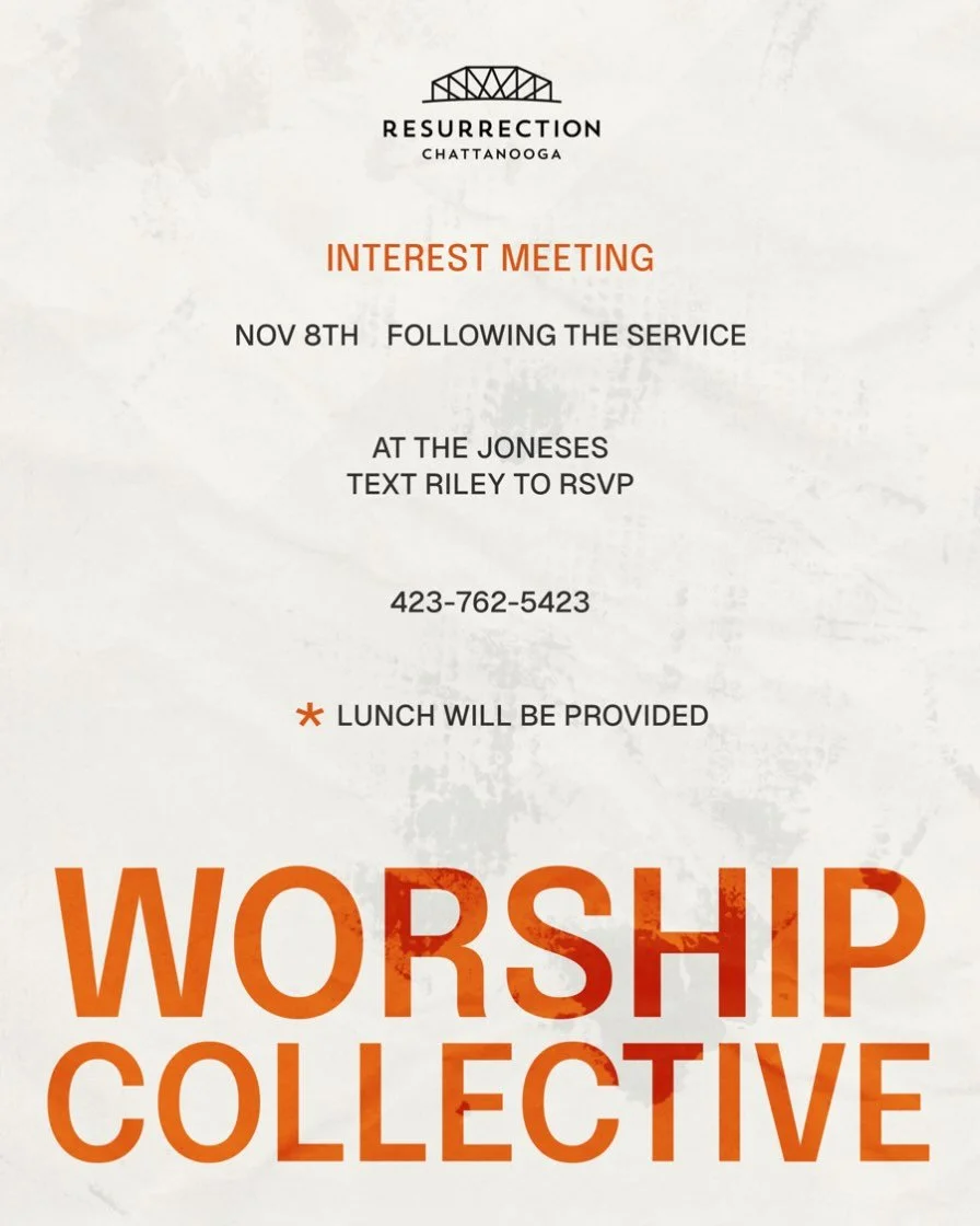 Do you have a heart for worship and a desire to use your gifts to serve the church? We&rsquo;d love to invite you to our Worship Collective Gathering. Sunday, Nov. 8th at the Jones&rsquo; house; lunch will be provided, so whether you sing, play an in