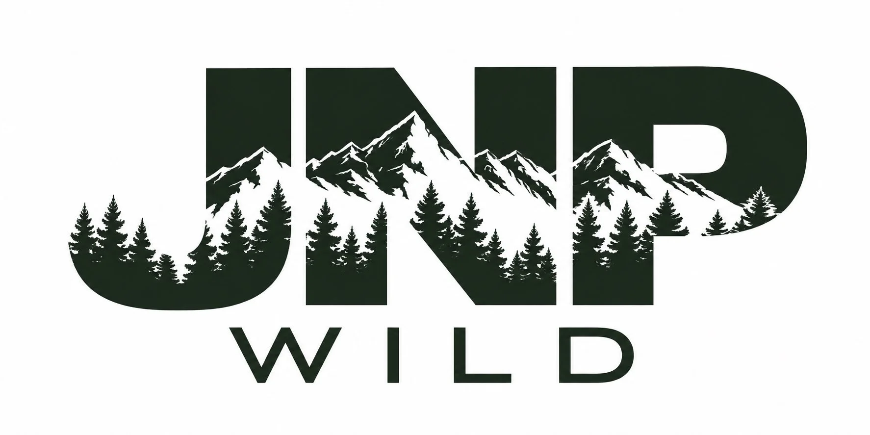 The word "JUNP" with a mountain range and pine trees inside the letters, and the word "WILD" below.