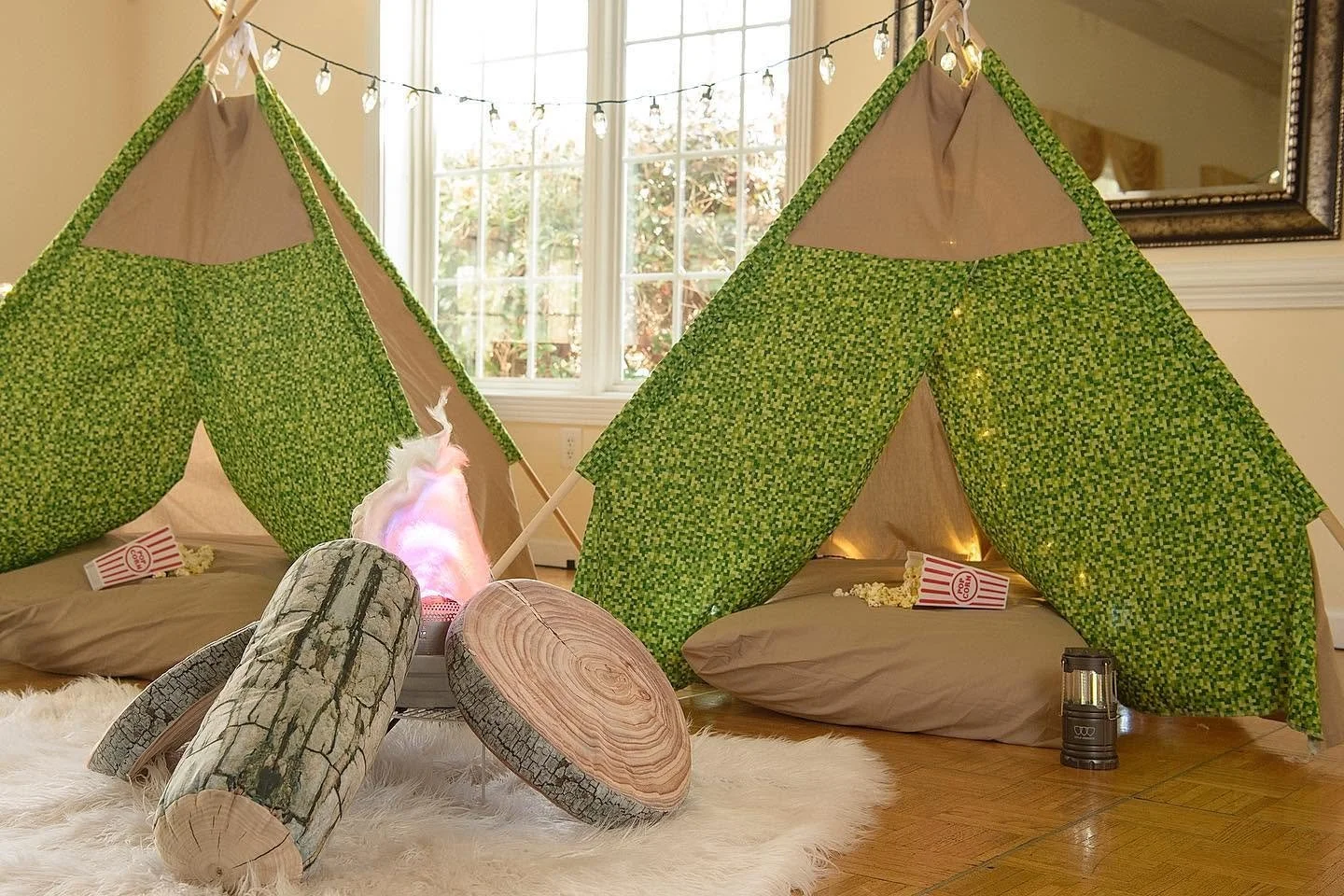 Indoor glamping tents with room to spread out
